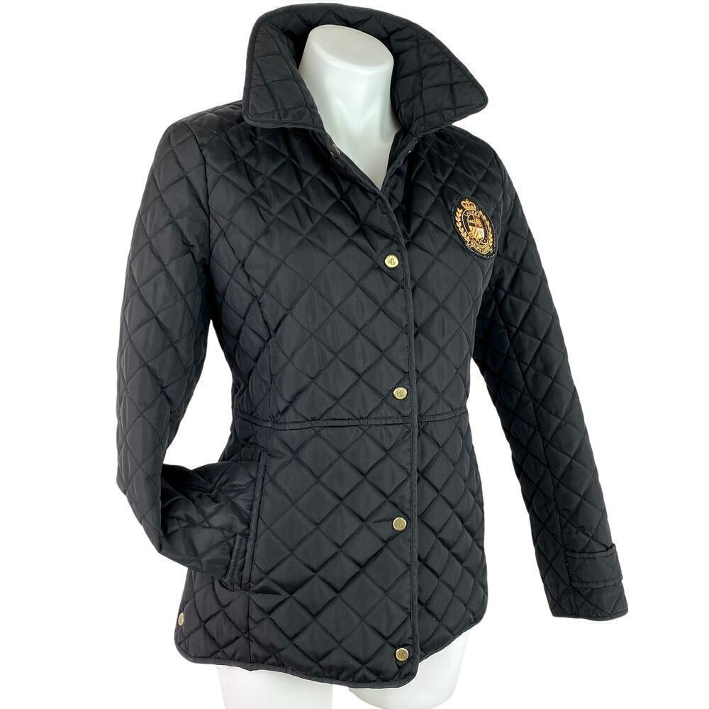 RALPH LAUREN Lauren Women's BLACK Diamond Quilted Jacket with crest SMALL - Picture 4 of 10